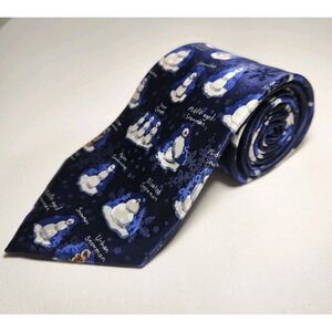 American Greetings Shades Of The‎ Season Blue Snowman Silk Necktie 58"